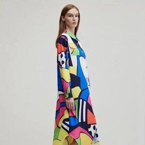Art Decor Geometric Button Down Straight Fit Long Dress